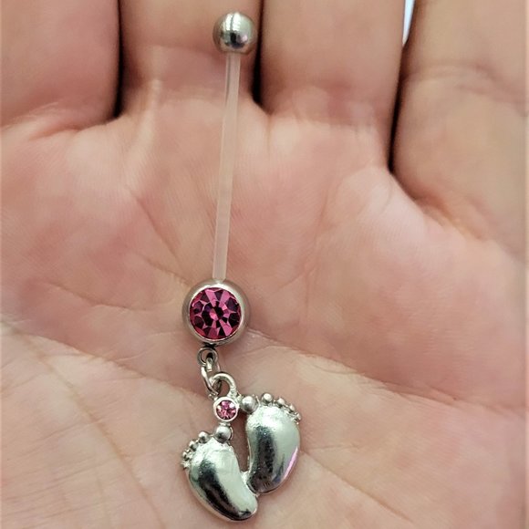 Adorable Little Feet Sparkle Bio-Flex Pregnancy Belly Button Ring - Picture 2 of 4